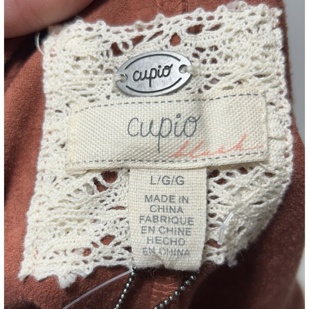 CUPIO Blush Brown Suede-feel Cap Sleeve Tie Pullover Blouse Top Shirt Womens L - Picture 5 of 8